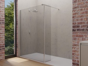 Paroi de douche à l’italienne Plano 120 cm H200 verre 6 mm transparent et déflecteur fixe avec profilés effet inox brossé