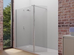 Paroi de douche à l’italienne Plano 180 cm verre 8 mm transparent et déflecteur mobile avec profilés effet inox brossé