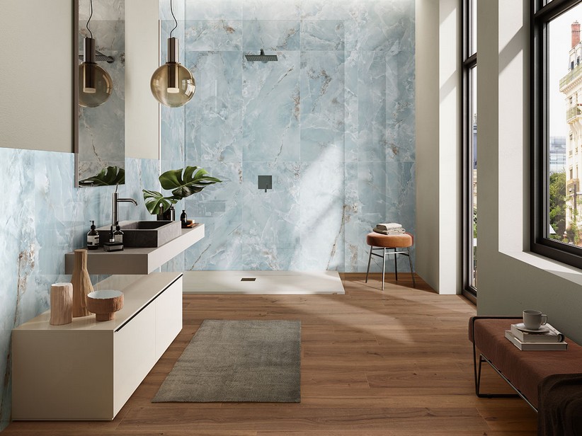 Carrelage salle de bains grès cérame marbre effet miroir rectifié 60x120 - Waterfall