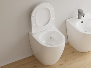 WC à poser adossé au mur Cardano Vortex gain de place P49 blanc brillant