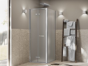Cabine de douche Xeno 90x70 H200 cm porte pliante ouverture à gauche et paroi fixe verre dépoli profilés chrome