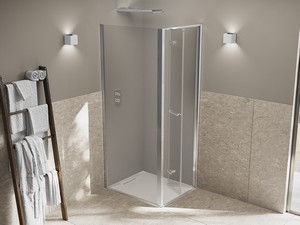 Box Doccia Xeno 80x80 H200 Est 78,5/82,5 - 75,5/79,5 cm Porta a Soffietto Apert DX e Lato Fisso Cristallo Trasp Profili Cromo