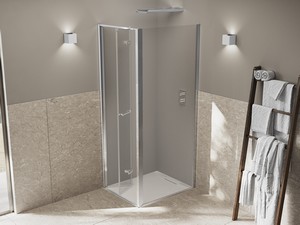 Box Doccia Xeno 90x90 H200 Est 86,5/90,5 - 87,5/91,5 cm Porta a Soffietto Apert SX e Lato Fisso Cristallo Trasp Profili Cromo