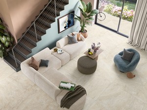 Fliese Xlab Elegance Travertino Ivory 120x120 Feinsteinzeug mit 3D- Marmoreffekt in Elfenbein