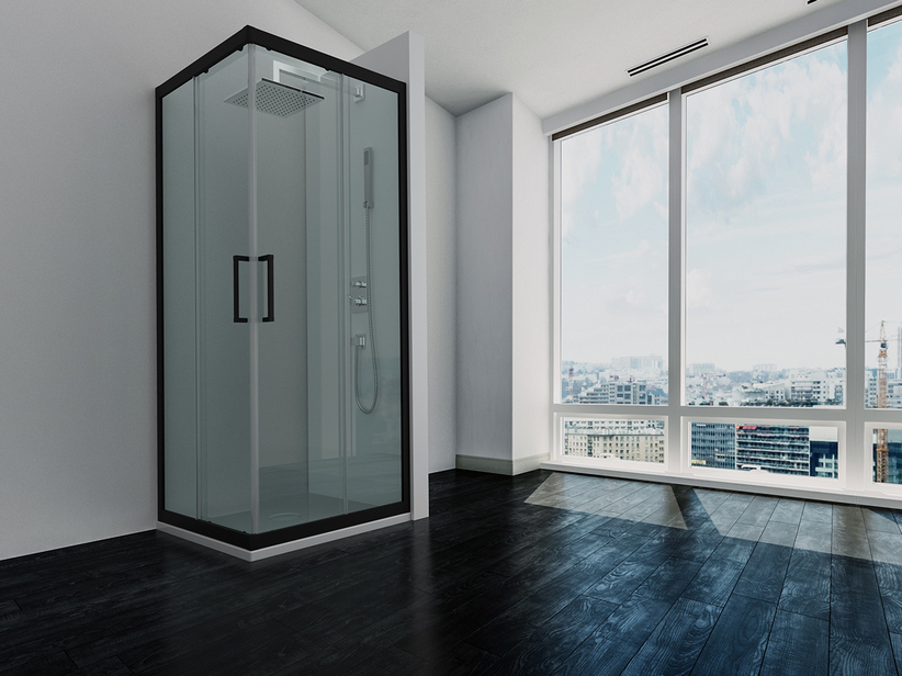 Cabine de douche d'angle Zen 70x70 h190,4 portes coulissantes verre 6 mm transparent noir mat