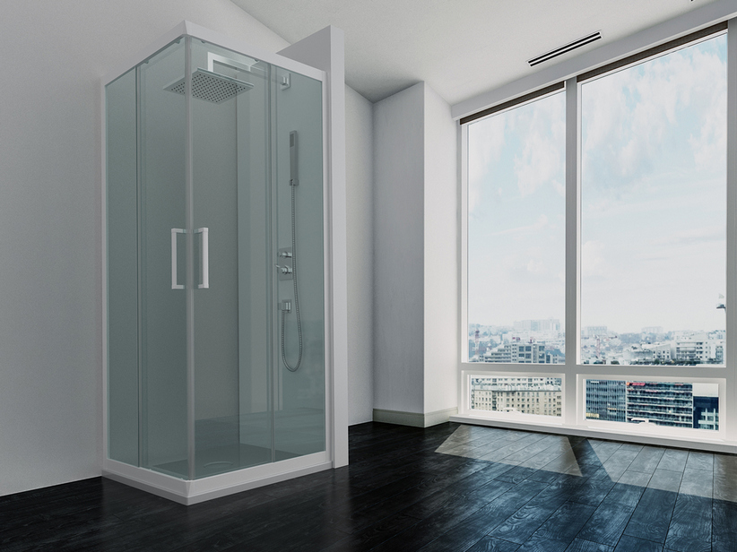 Cabine de douche d'angle Zen 70x100 h190,4 porte coulissante et paroi latérale verre 6 mm transparent blanc mat