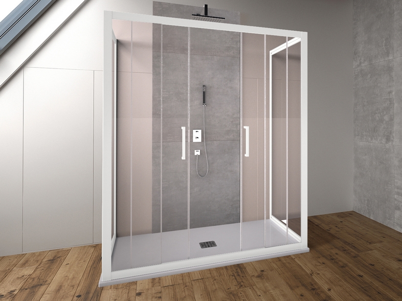Cabine de douche Zen 70x170x70 h190,4 porte coulissante et 2 parois latérales verre 6 mm transparent Blanche mat