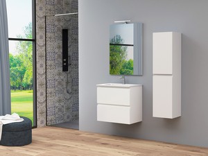 MAREA 60 P38 cm space-saving bathroom cabinet kit with 2 drawers and glossy white resin washbasin