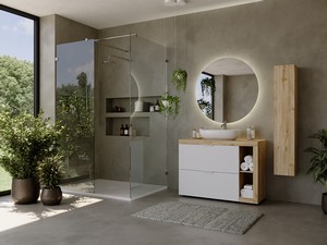 Link 110 cm Floor Standing Oak/Matt White Bathroom Unit with Washbasin Topple