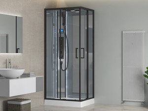 Cabine de douche LED multifonction Maui 72x90 cm H220 cm réversible - verre 5 mm transparent profilés noir mat