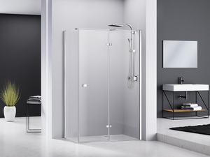 ECKDUSCHKABINE CHAKRA 70x120 H195 cm DREHTÜR ANSCHLAG RECHTS MIT FESTER SEITENWAND GLASSTÄRKE 8 mm TRANSPARENT CHROM