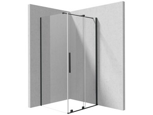 Cabine de douche angle Prizma 120x80 H195 cm ext. 118/120-76/78 porte coulissante paroi fixe verre 6 mm transp. noir mat