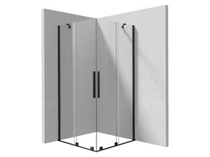 Cabine de douche d’angle coulissant Prizma 90x120 H195 cm ext. 88/90-118/120 verre 6 mm transparent profilés noir mat