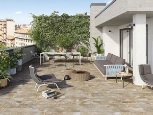 Carrelage extérieur Brazil Nut 20,5X41,5 grès cérame effet pierre de Bali noisette