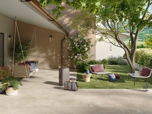 Cardiff Sand Out 60x60 Stoneware Tile with Beige Slate Effect for Outdoor Use
