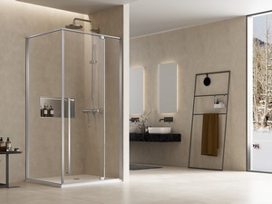 ERA Shower enclosure Hinged door Pivot 100x70 cm Ext 99/100-69/70 Right 8 mm glass and Profiles, Brushed Stainless Steel Finish