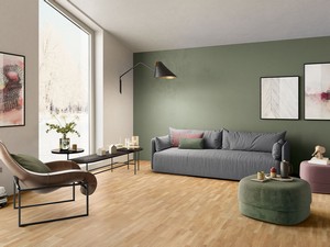 Parquet contrecollé 4 frises en chêne verni blanchi - Hangar 4 White