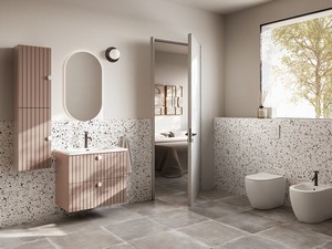 LERICI L75 cm Bathroom Cabinet with 2 Drawers in Matt Powder Pink finish with Unitop Ceramic Washbasin