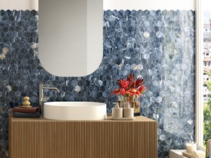 Ocean Blue Mosaic 29x27 Stoneware Full Honed Blue Marble Effect