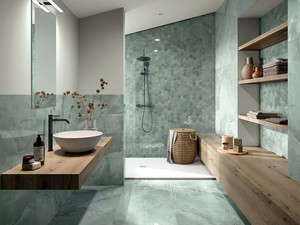 Onyx Esagona Green Full Lappato Mosaic 29x27 Polished Green Marble Effect Stoneware