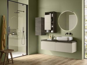 Qubo 140 cm Bathroom Cabinet with 2 Cashmere Drawers and Base, Lava Elm Top