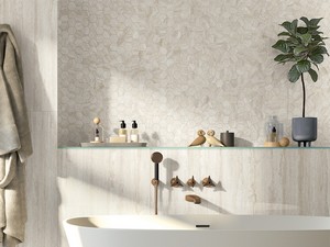 Mosaik Vogue White 29x27 Feisteinzeug Travertinoptik glänzend Poliert Weiß