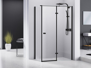 Chakra Shower Box 120X80 H195 Pivot Hinger Door Right Lateral Opening with Fixed Side Transparent/Black Matt