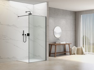 Walk-In-Dusche Namaste' 120 cm H200 Erw 118/120 Kristallglas 8 mm mit gewellter Optik und matt schwarzem Profil