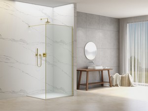 Walk-In-Dusche Namaste' 120 cm H200 Erw 118/120 Kristallglas 8 mm mit gewellter Optik und Profil Gold gebürstet