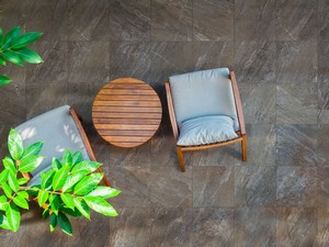 Santorini Black Tile Xout 60X60 Outdoor Porcelain Stoneware 20mm Thickness, Black Slate Stone Effect